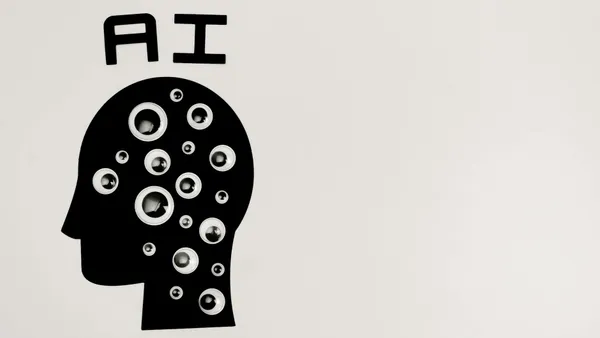 Abstract illustration of artificial intelligence with silhouette head and technology