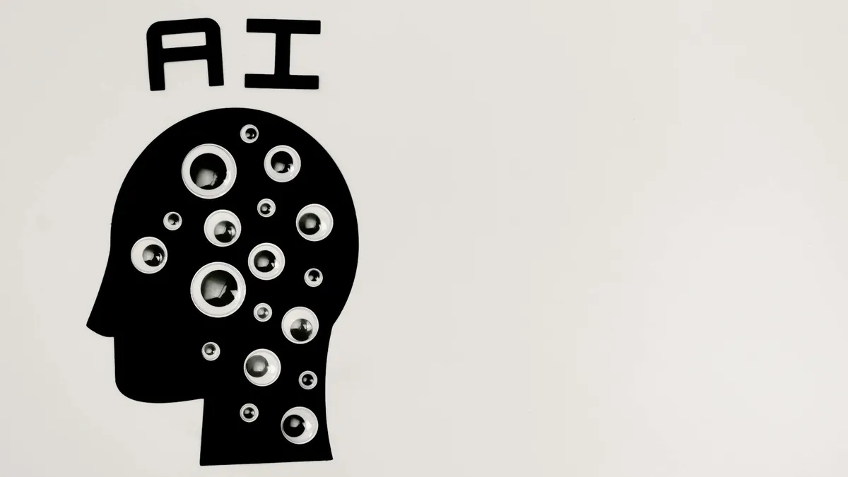 Abstract illustration of artificial intelligence with silhouette head and technology