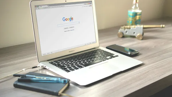 Laptop screen showing a Google search with no relevant results