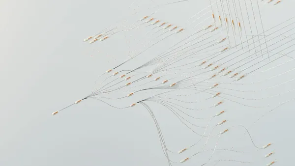 Abstract illustration of digital neural networks and connected data flows, representing the idea of connected AI through the MCP protocol