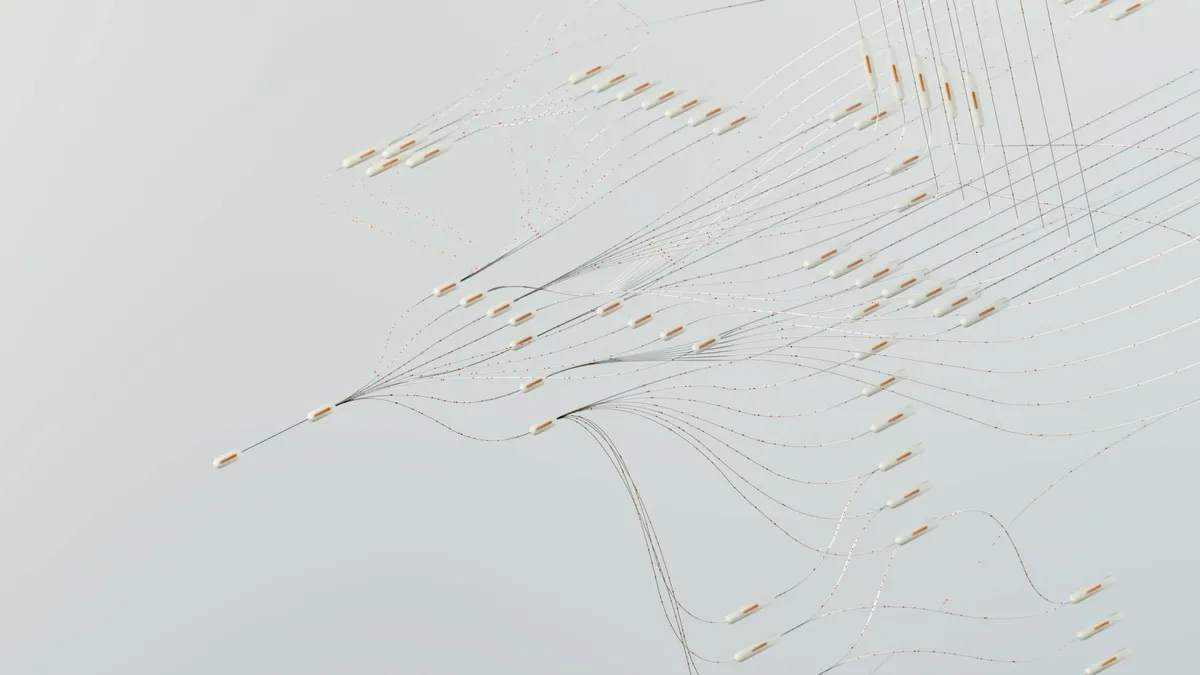 Abstract illustration of digital neural networks and connected data flows, representing the idea of connected AI through the MCP protocol